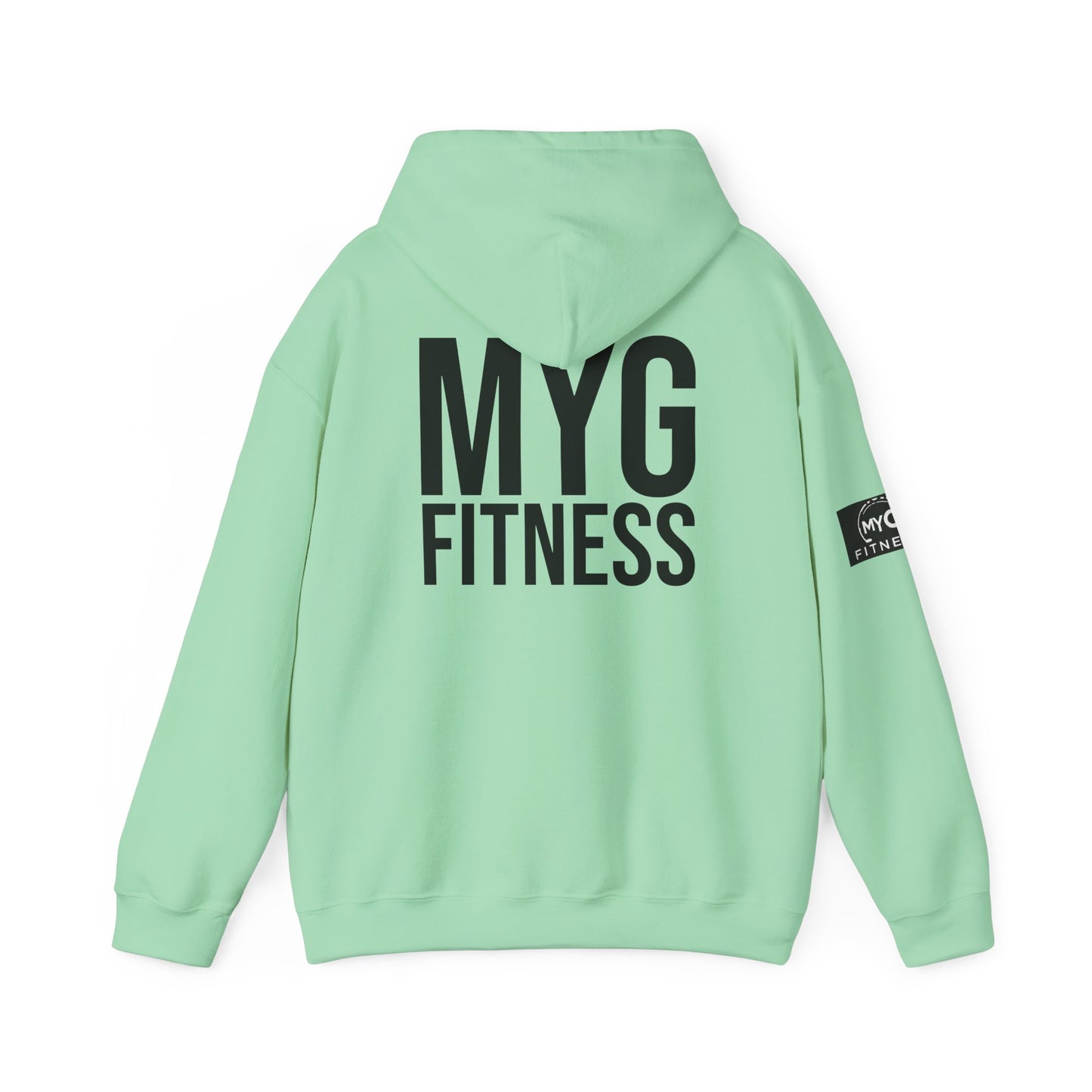 MYGFITNESS Essentials Back Print With Arm Logo Unisex Heavy Blend™ Hoodie - Motivational Activewear for Fitness Enthusiasts