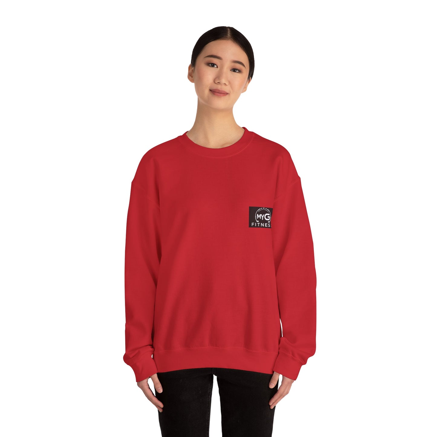 MYGFITNESS Essentials Logo With Back Print Unisex Heavy Blend™ Crewneck Sweatshirt - Cozy Apparel for Workout Enthusiasts