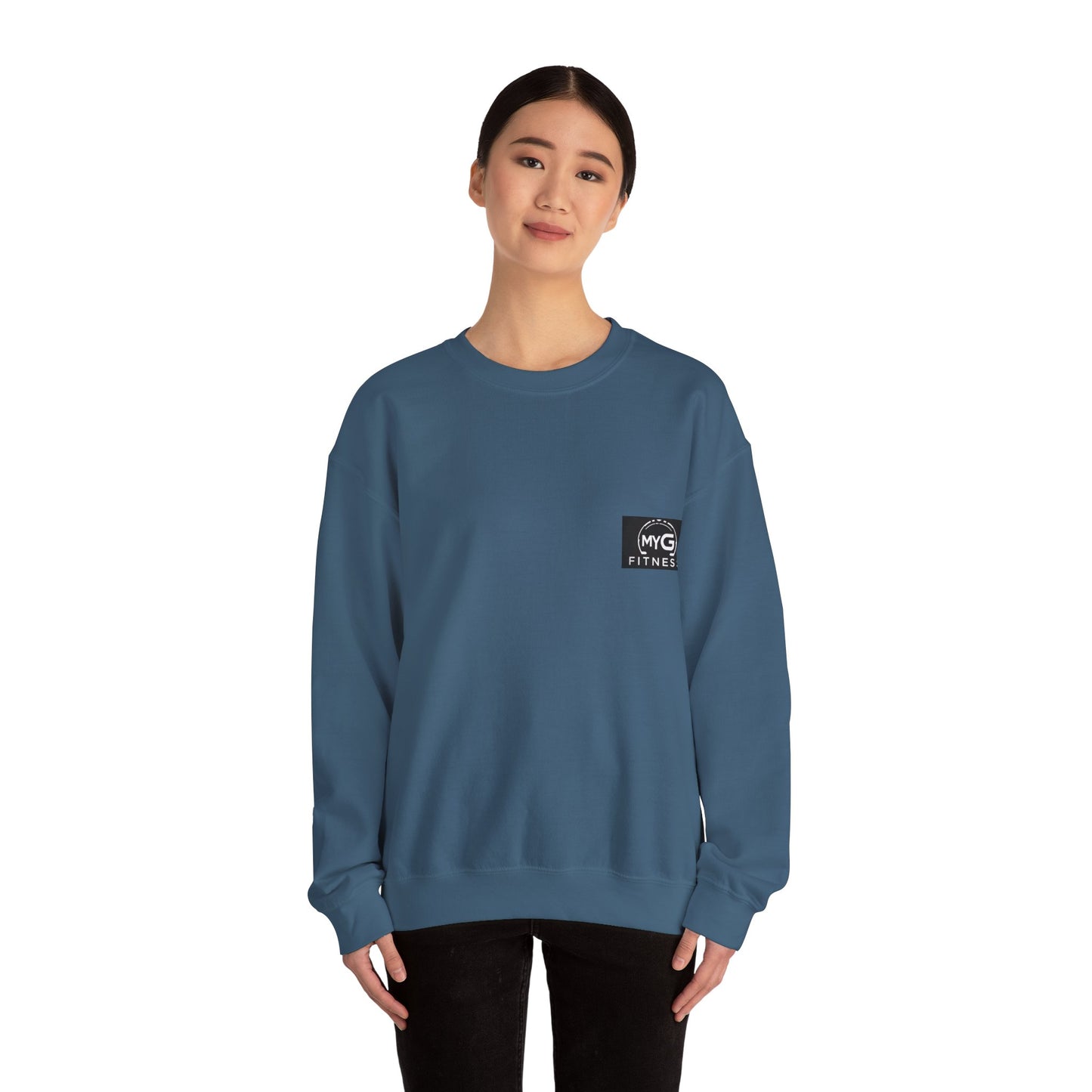 MYGFITNESS Essentials Logo With Back Print Unisex Heavy Blend™ Crewneck Sweatshirt - Cozy Apparel for Workout Enthusiasts