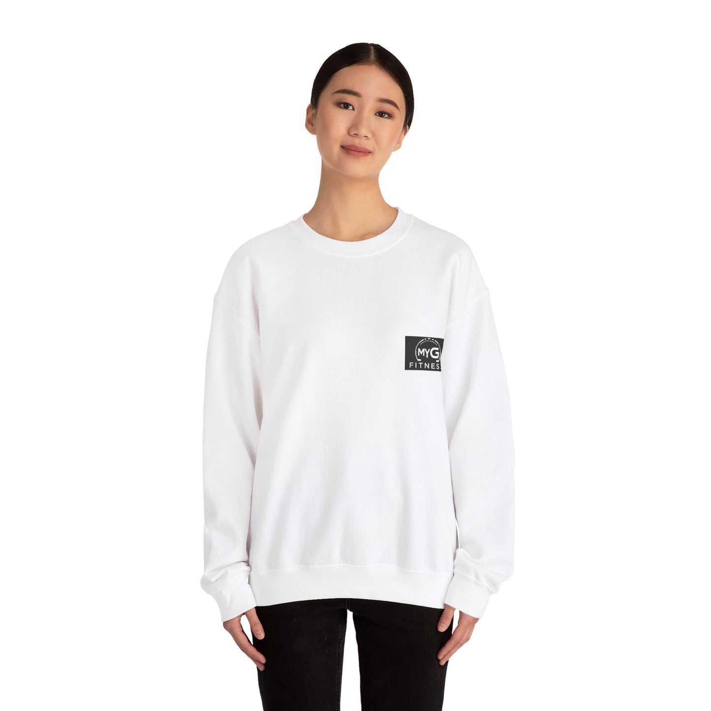 MYGFITNESS Essentials Logo With Back Print Unisex Heavy Blend™ Crewneck Sweatshirt - Cozy Apparel for Workout Enthusiasts