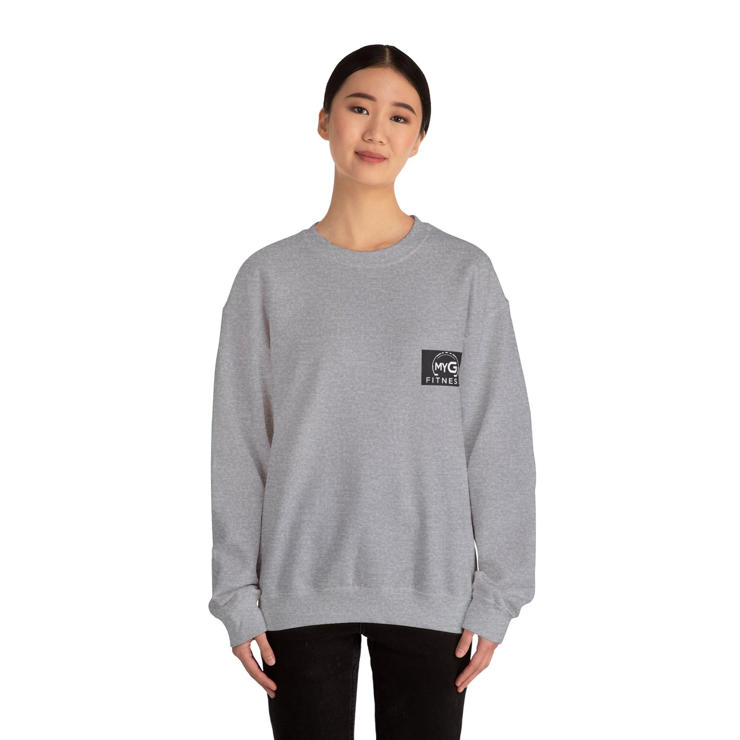 MYGFITNESS Essentials Logo With Back Print Unisex Heavy Blend™ Crewneck Sweatshirt - Cozy Apparel for Workout Enthusiasts