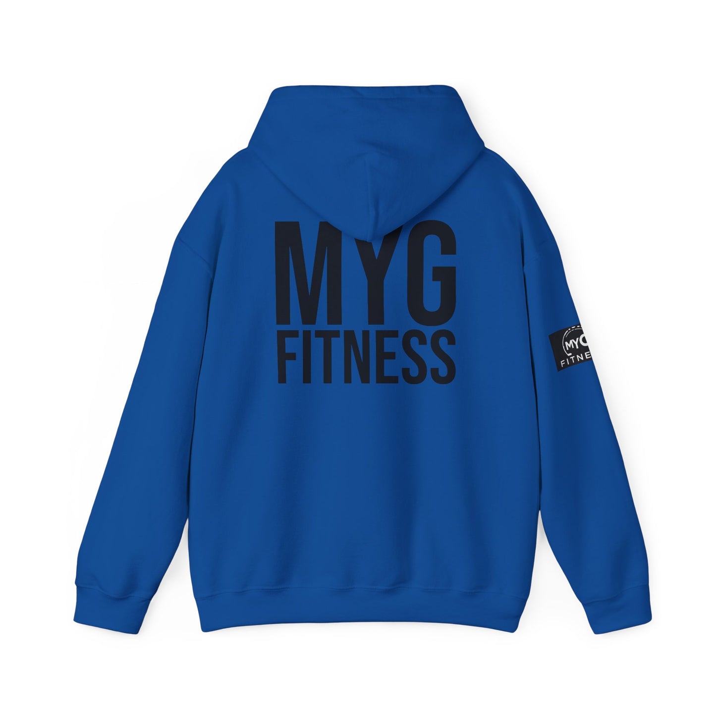 MYGFITNESS Essentials Back Print With Arm Logo Unisex Heavy Blend™ Hoodie - Motivational Activewear for Fitness Enthusiasts