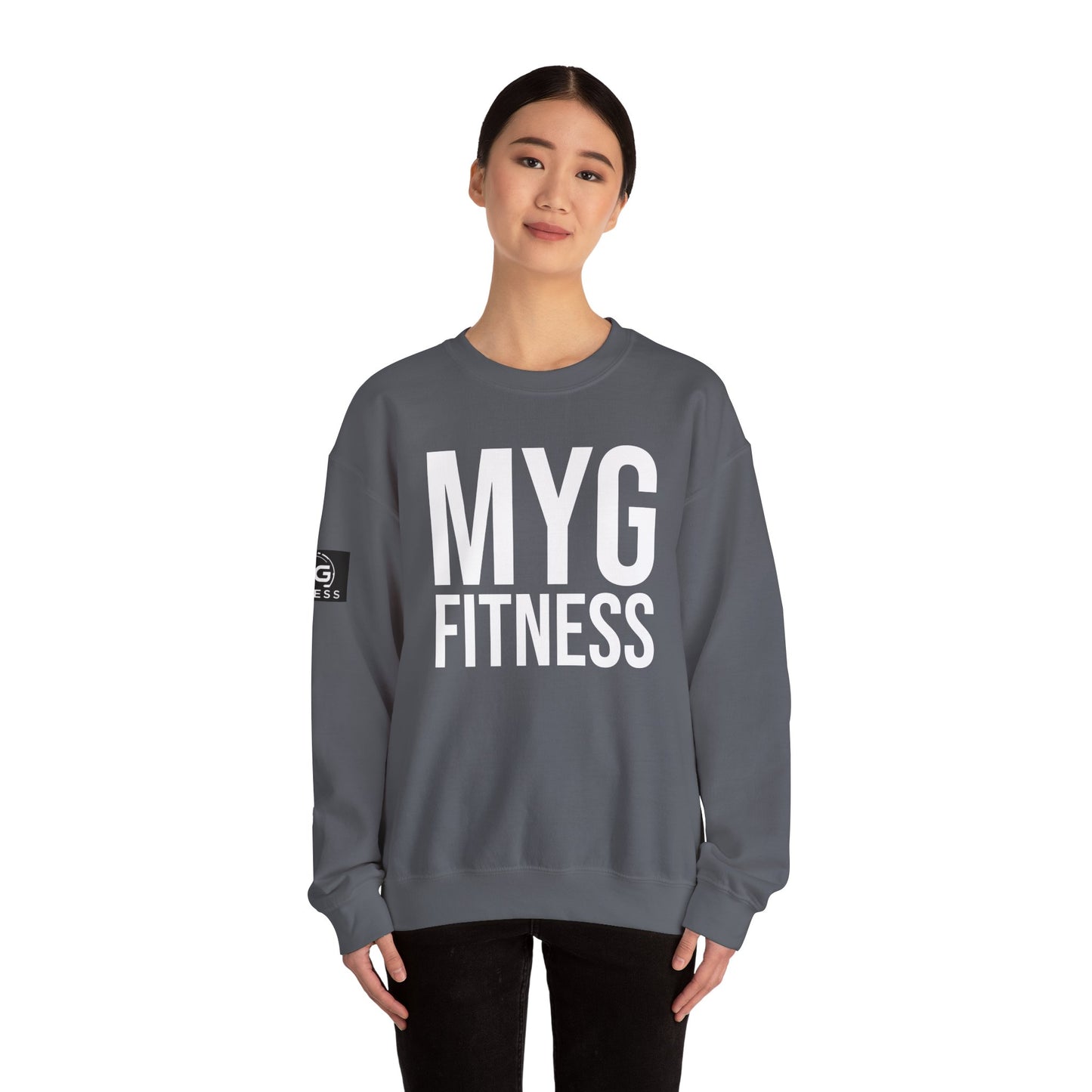 MYGFITNESS Essentials Arm Logo Unisex Heavy Blend™ Crewneck Sweatshirt - Cozy Apparel for Workout Enthusiasts