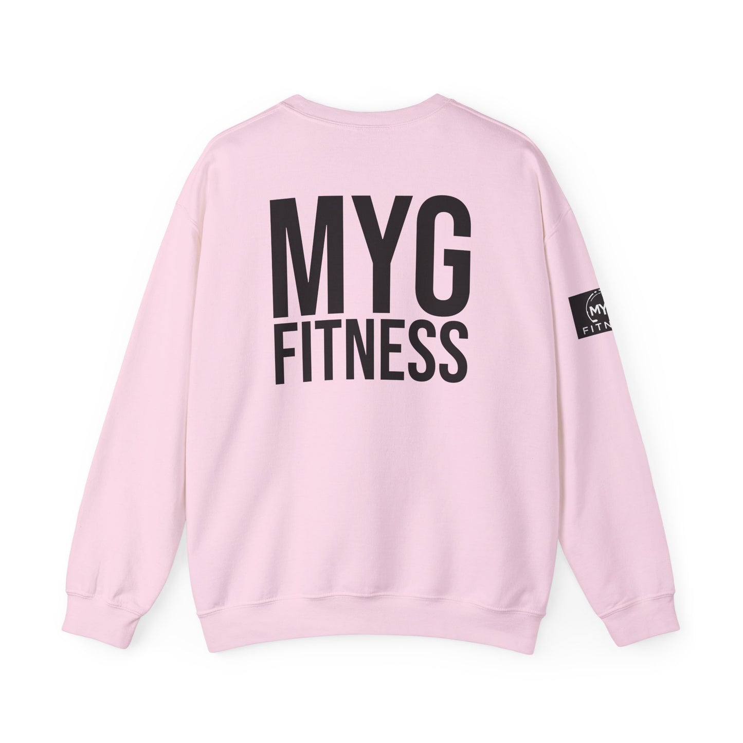 MYGFITNESS Essentials Back Print With Arm Logo Unisex Heavy Blend™ Crewneck Sweatshirt - Cozy Apparel for Workout Enthusiasts