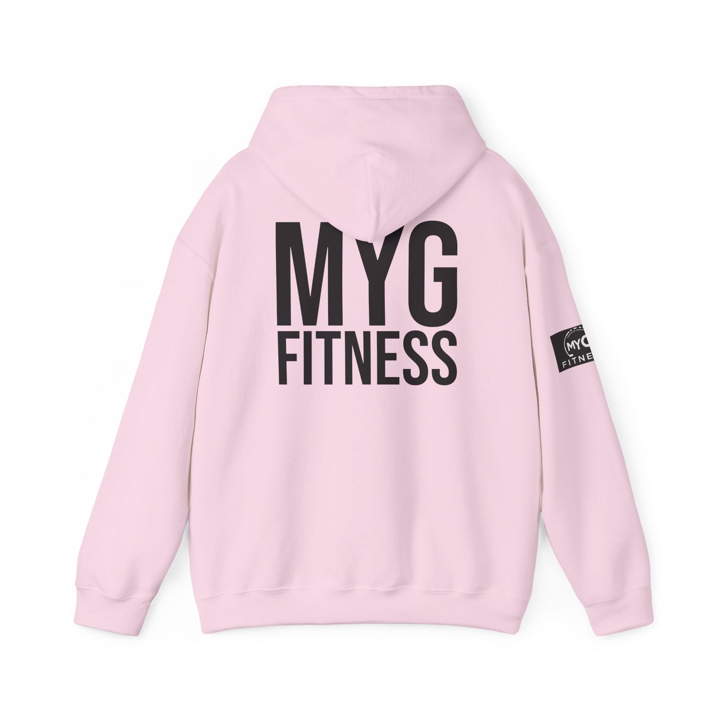 MYGFITNESS Essentials Back Print With Arm Logo Unisex Heavy Blend™ Hoodie - Motivational Activewear for Fitness Enthusiasts