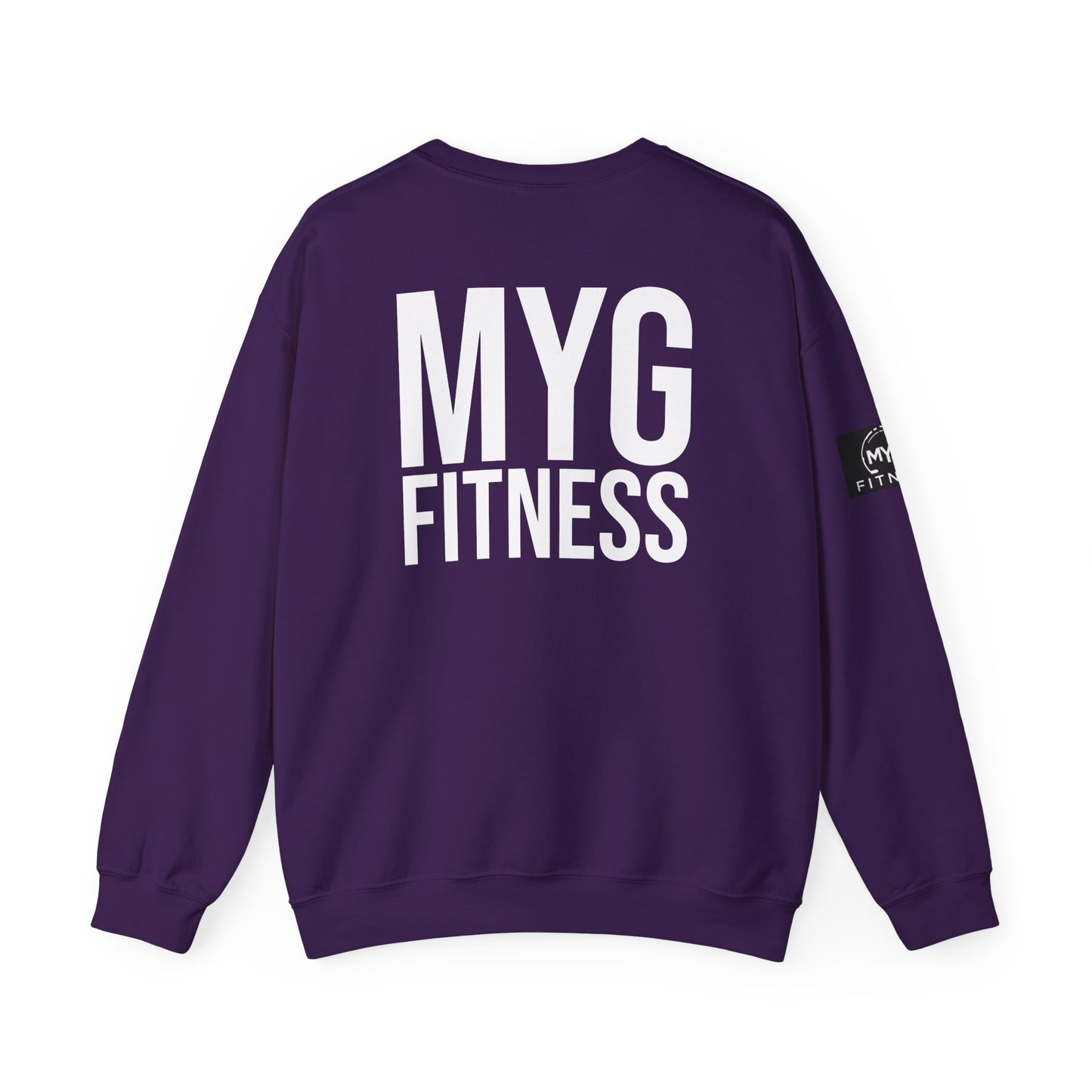 MYGFITNESS Essentials Back Print With Arm Logo Unisex Heavy Blend™ Crewneck Sweatshirt - Cozy Apparel for Workout Enthusiasts