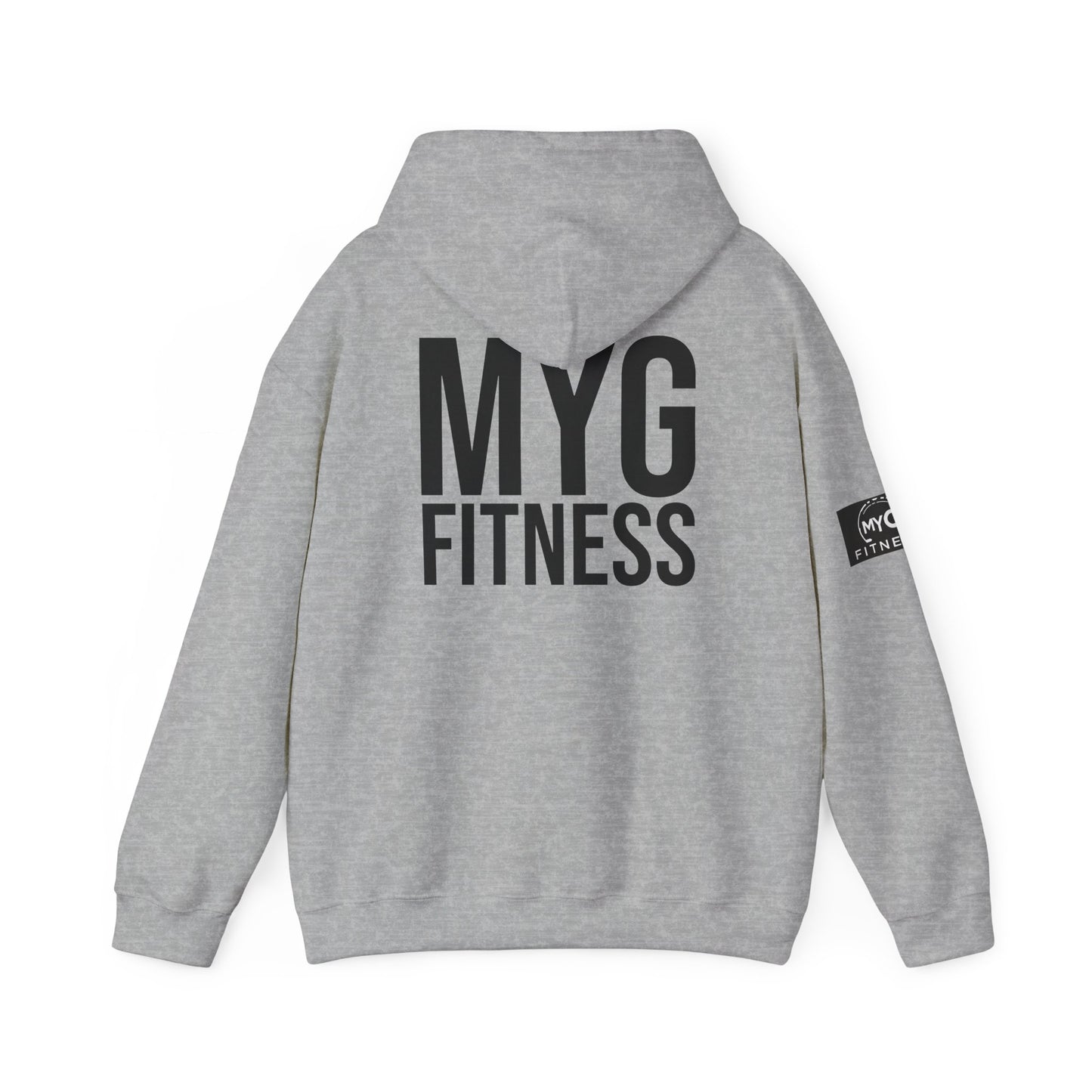 MYGFITNESS Essentials Back Print With Arm Logo Unisex Heavy Blend™ Hoodie - Motivational Activewear for Fitness Enthusiasts