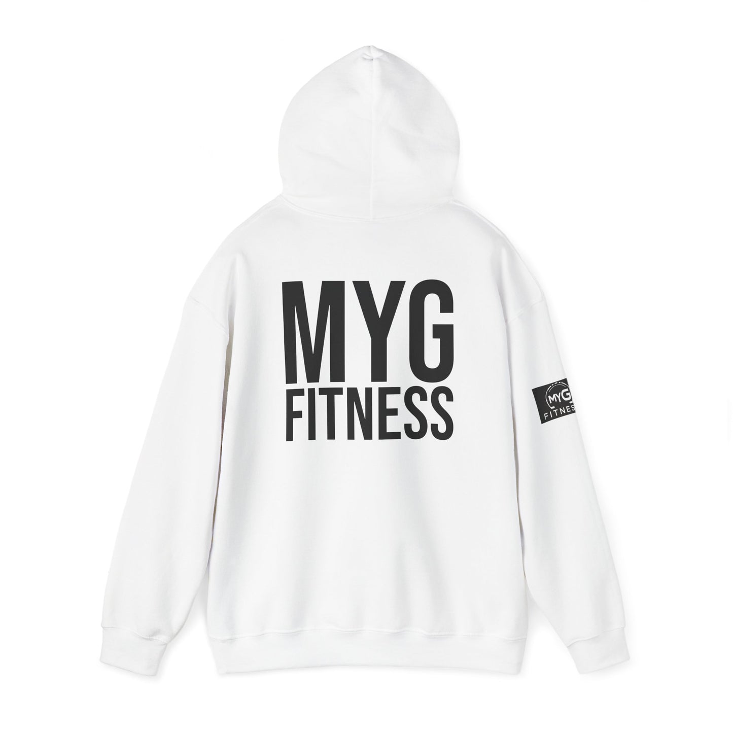 MYGFITNESS Essentials Back Print With Arm Logo Unisex Heavy Blend™ Hoodie - Motivational Activewear for Fitness Enthusiasts