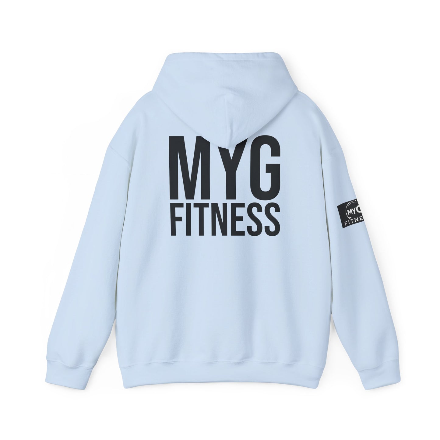 MYGFITNESS Essentials Back Print With Arm Logo Unisex Heavy Blend™ Hoodie - Motivational Activewear for Fitness Enthusiasts