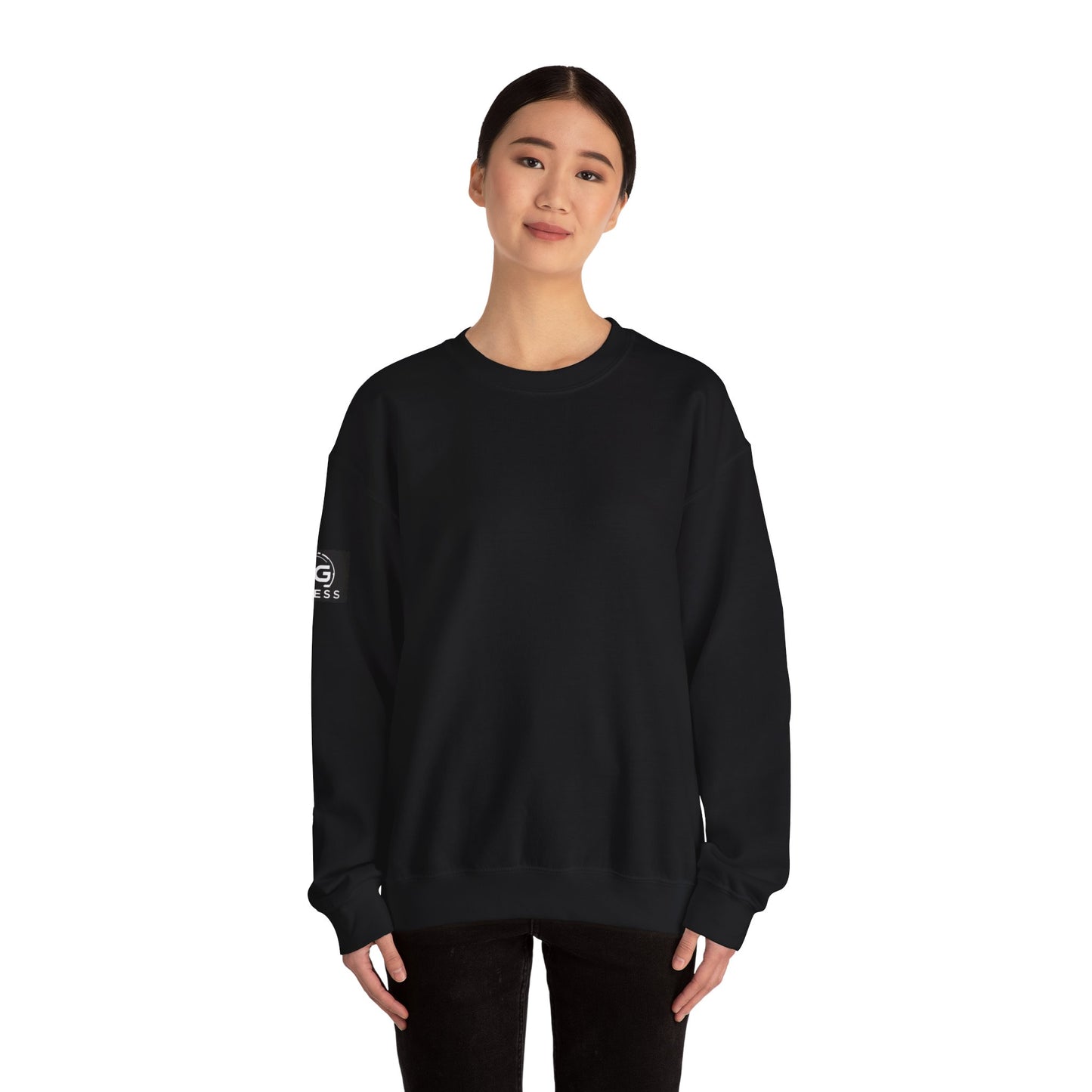 MYGFITNESS Essentials Back Print With Arm Logo Unisex Heavy Blend™ Crewneck Sweatshirt - Cozy Apparel for Workout Enthusiasts