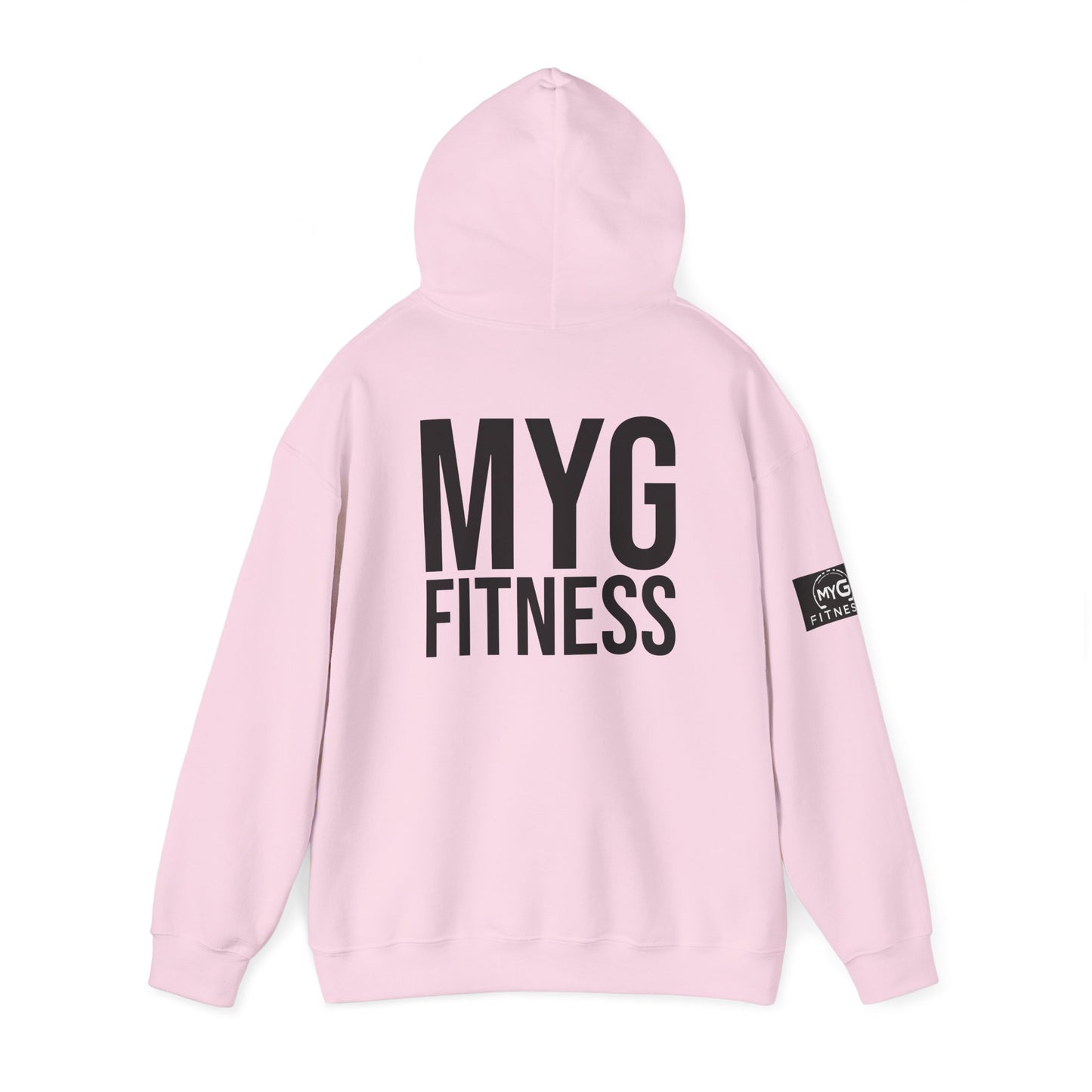 MYGFITNESS Essentials Back Print With Arm Logo Unisex Heavy Blend™ Hoodie - Motivational Activewear for Fitness Enthusiasts