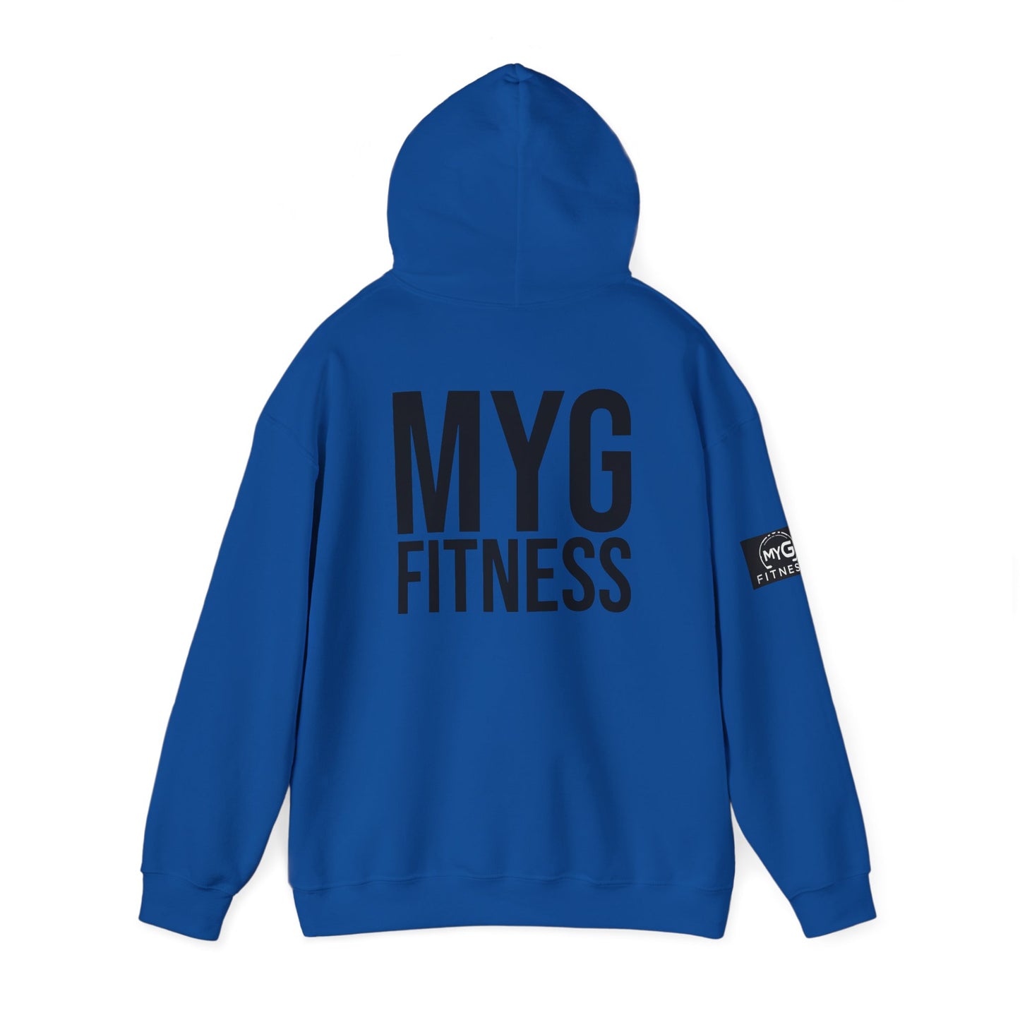 MYGFITNESS Essentials Back Print With Arm Logo Unisex Heavy Blend™ Hoodie - Motivational Activewear for Fitness Enthusiasts