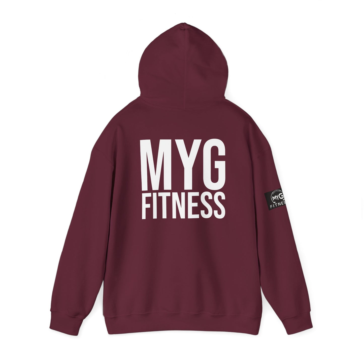 MYGFITNESS Essentials Back Print With Arm Logo Unisex Heavy Blend™ Hoodie - Motivational Activewear for Fitness Enthusiasts