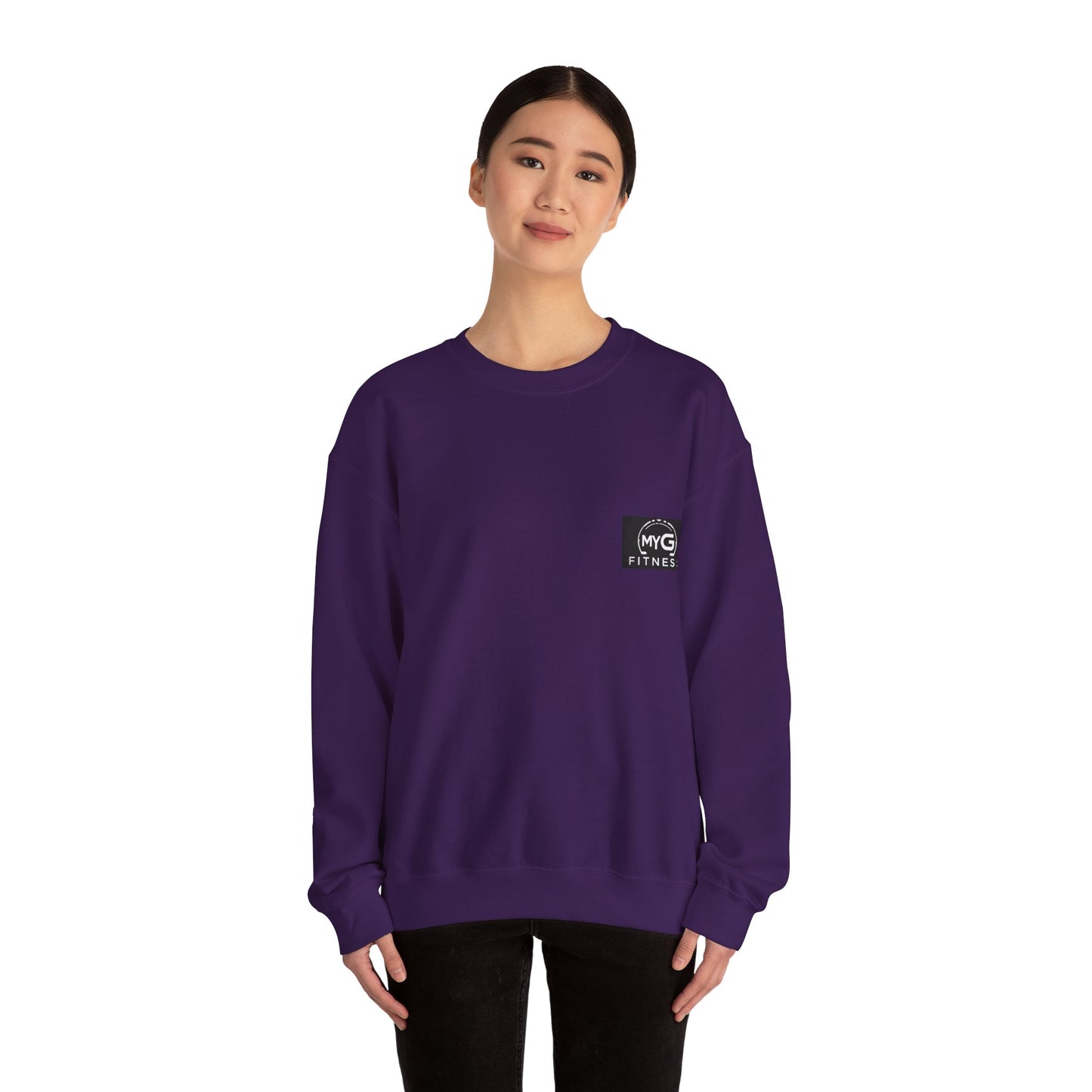 MYGFITNESS Essentials Logo With Back Print Unisex Heavy Blend™ Crewneck Sweatshirt - Cozy Apparel for Workout Enthusiasts