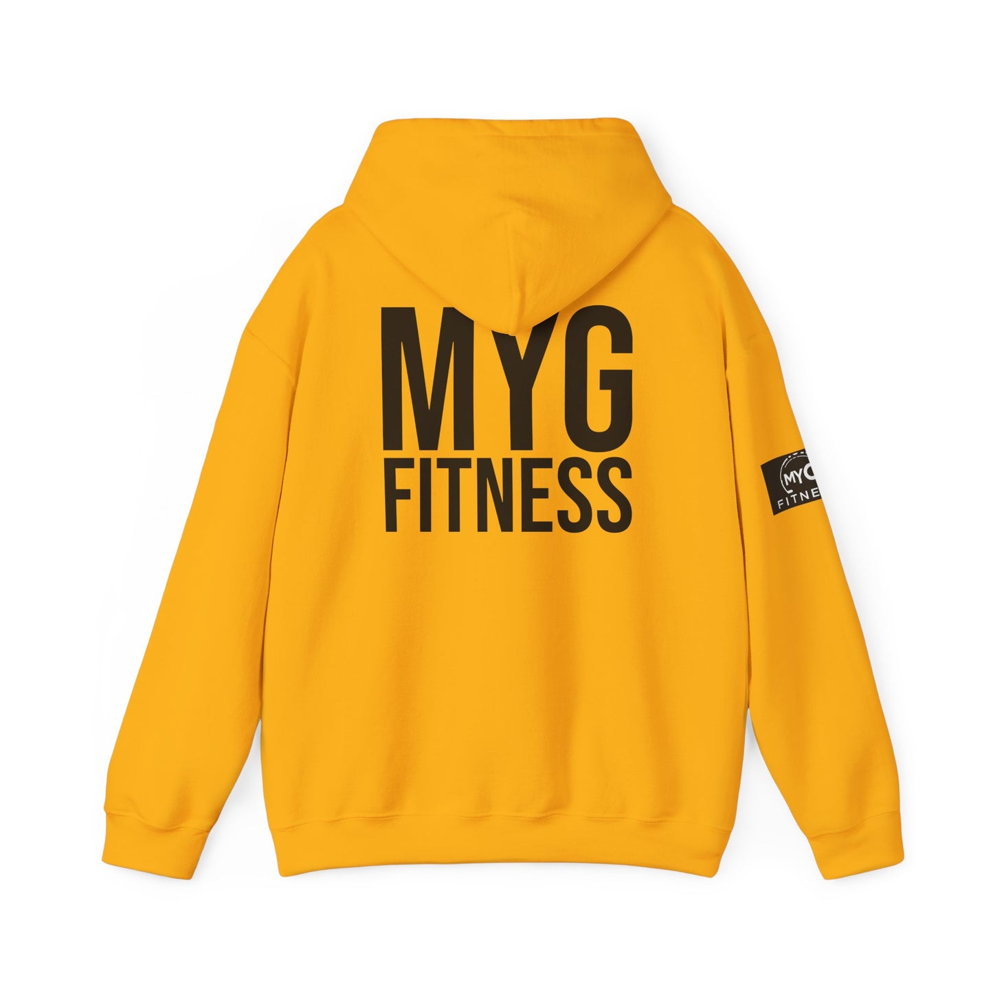 MYGFITNESS Essentials Back Print With Arm Logo Unisex Heavy Blend™ Hoodie - Motivational Activewear for Fitness Enthusiasts