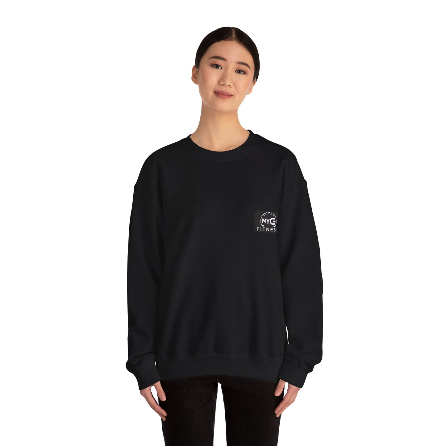 MYGFITNESS Essentials Logo With Back Print Unisex Heavy Blend™ Crewneck Sweatshirt - Cozy Apparel for Workout Enthusiasts