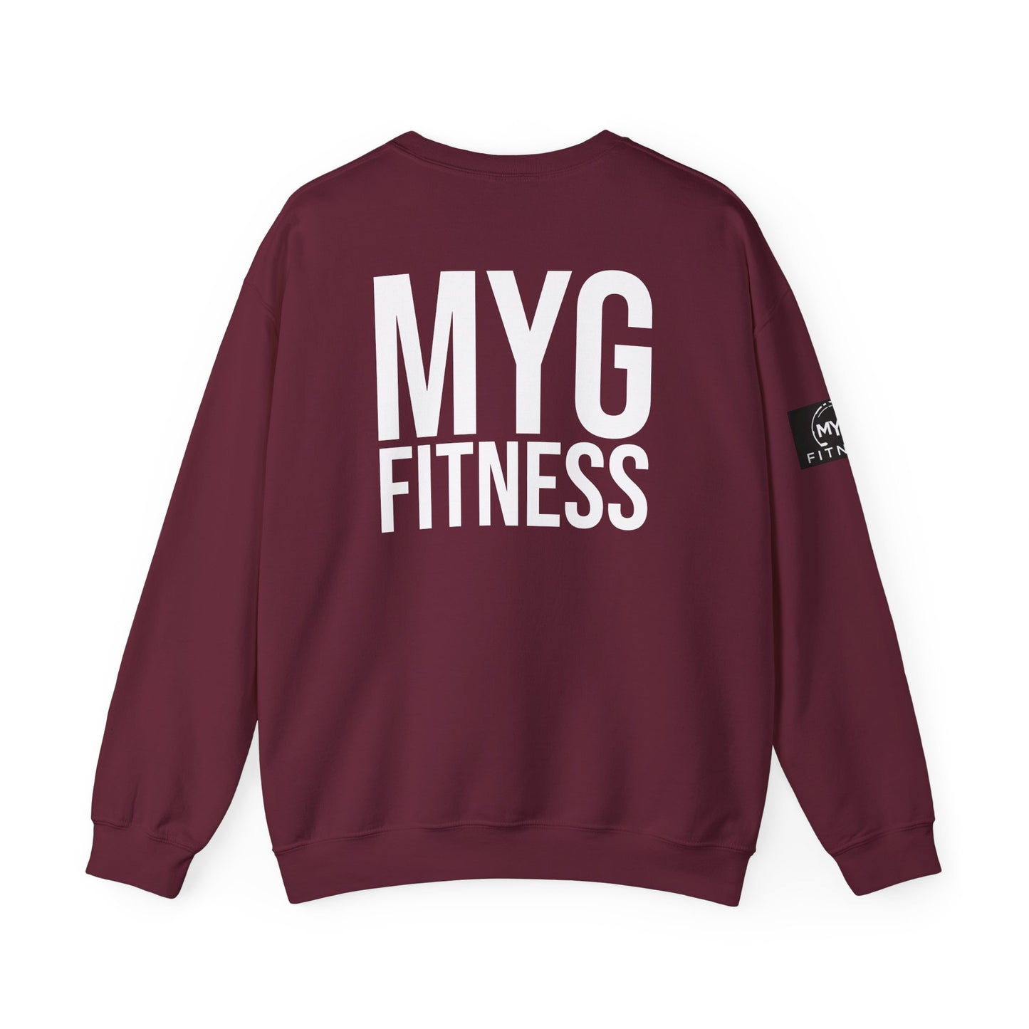 MYGFITNESS Essentials Back Print With Arm Logo Unisex Heavy Blend™ Crewneck Sweatshirt - Cozy Apparel for Workout Enthusiasts