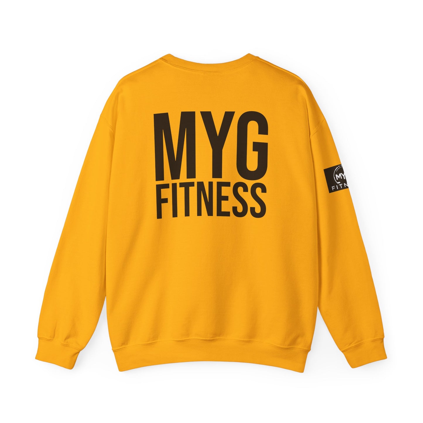 MYGFITNESS Essentials Back Print With Arm Logo Unisex Heavy Blend™ Crewneck Sweatshirt - Cozy Apparel for Workout Enthusiasts